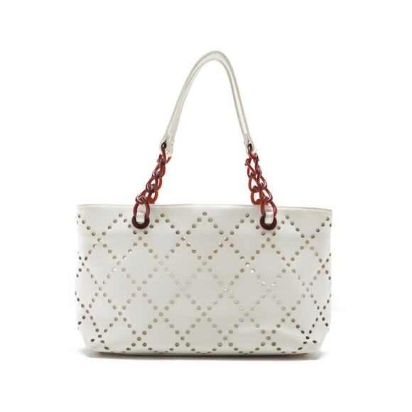 Authentic CHANEL CC Caviar Perforated Bekko Chain Tote White Red Shoulder Bag - Picture 2 of 8